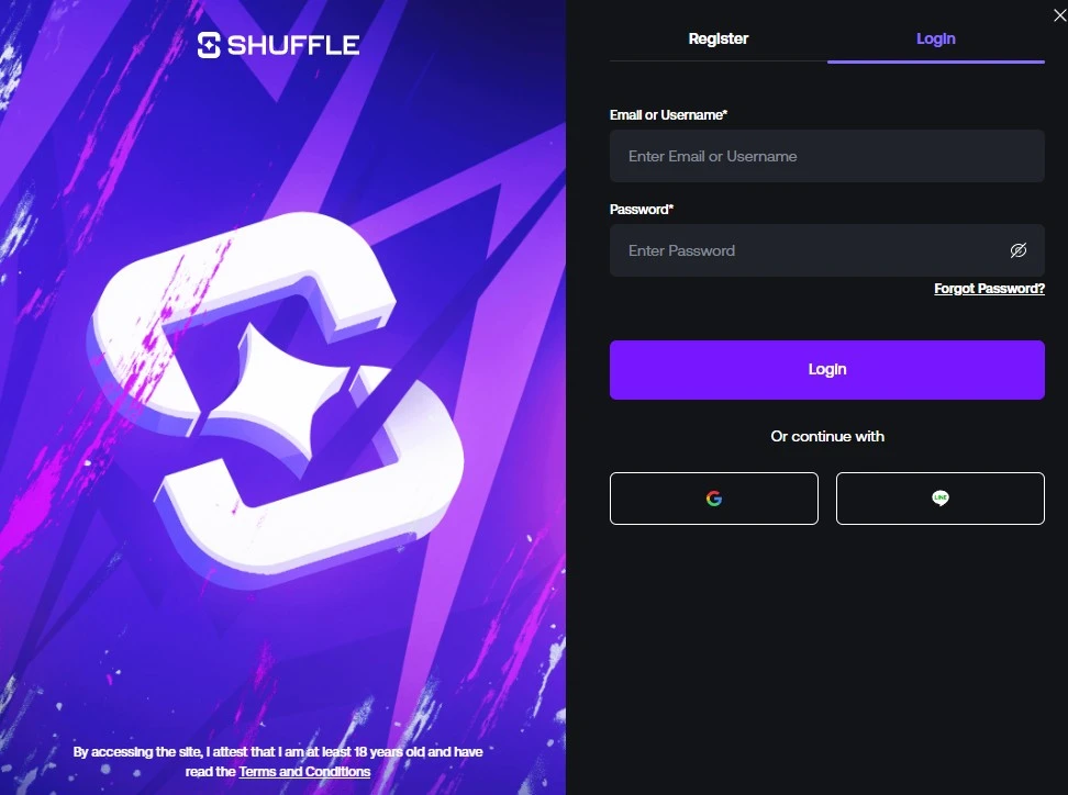 Anmeldung bei Shuffle Casino