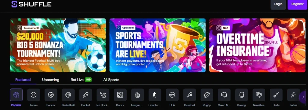 Sportwetten-Funktionen bei Shuffle